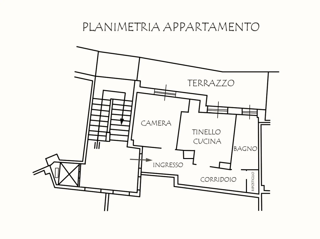 Planimetria di Sanremo, collinare, in Via G.Galilei zona uscita Aurelia Bis, bilocale con terrazzo - B405. In Via G.Galilei, zona uscita Aurelia Bis,  2 km cir…