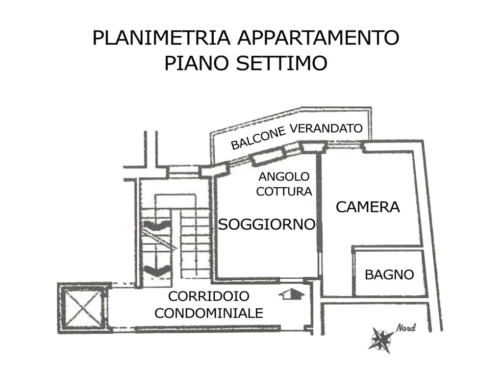 Planimetria di Sanremo, inizio Via Dante, Bilocale arredato, balcone verandato e vista monti - B404. All’inizio di Via Dante Alighieri,  zona semicentro, a poc…