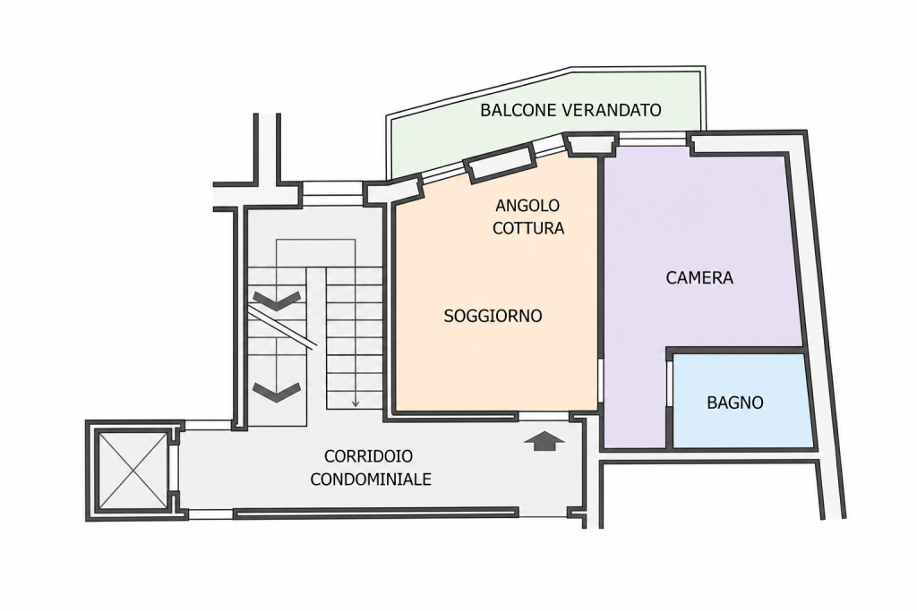 Planimetria di Sanremo, inizio Via Dante, Bilocale arredato, balcone verandato e vista monti - B404. All’inizio di Via Dante Alighieri,  zona semicentro, a poc…